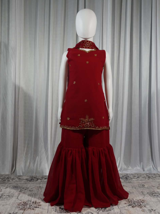 Red Handwork Gharara Set
