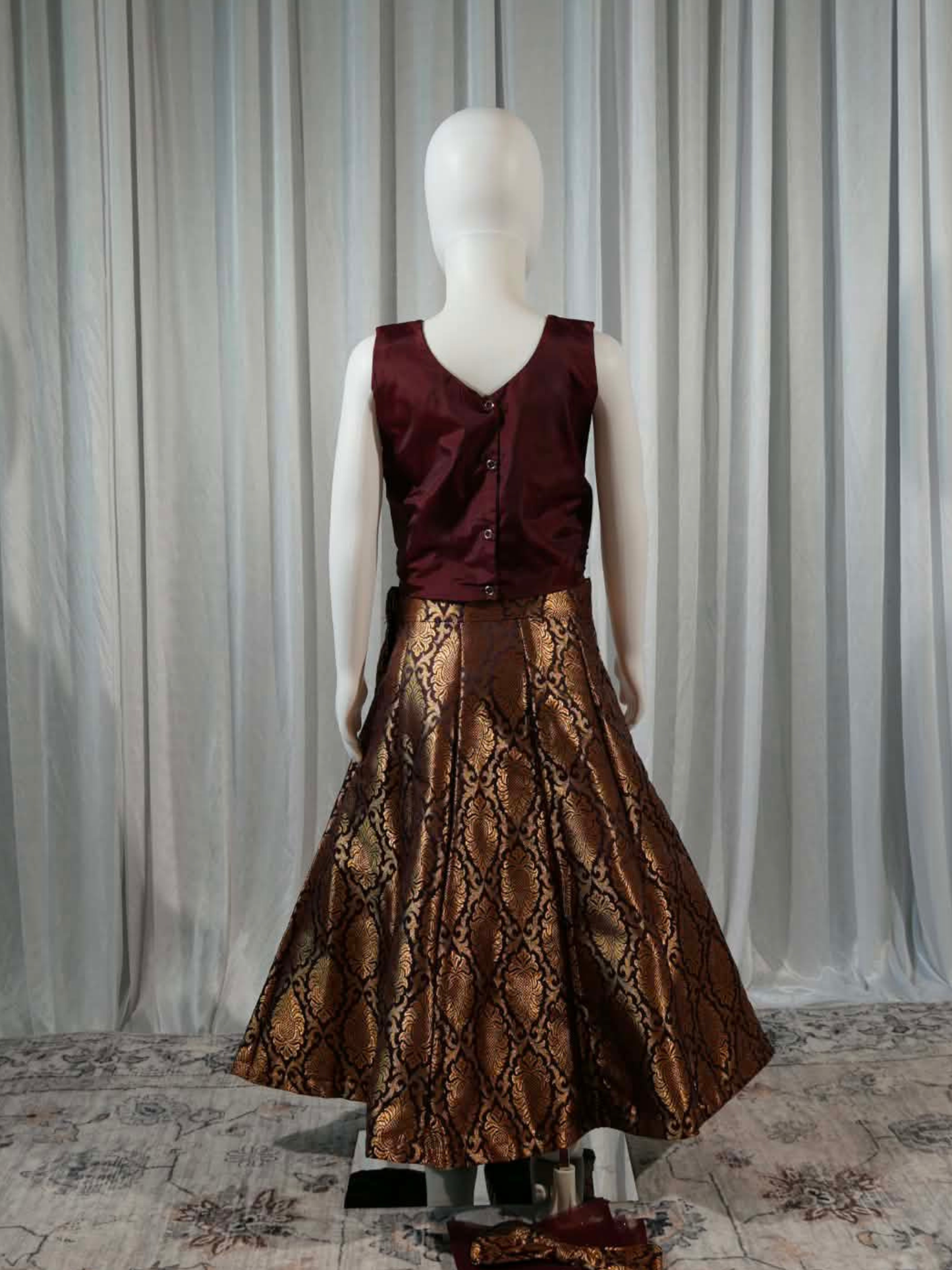 Maroon & Gold Brocade Lehenga Set