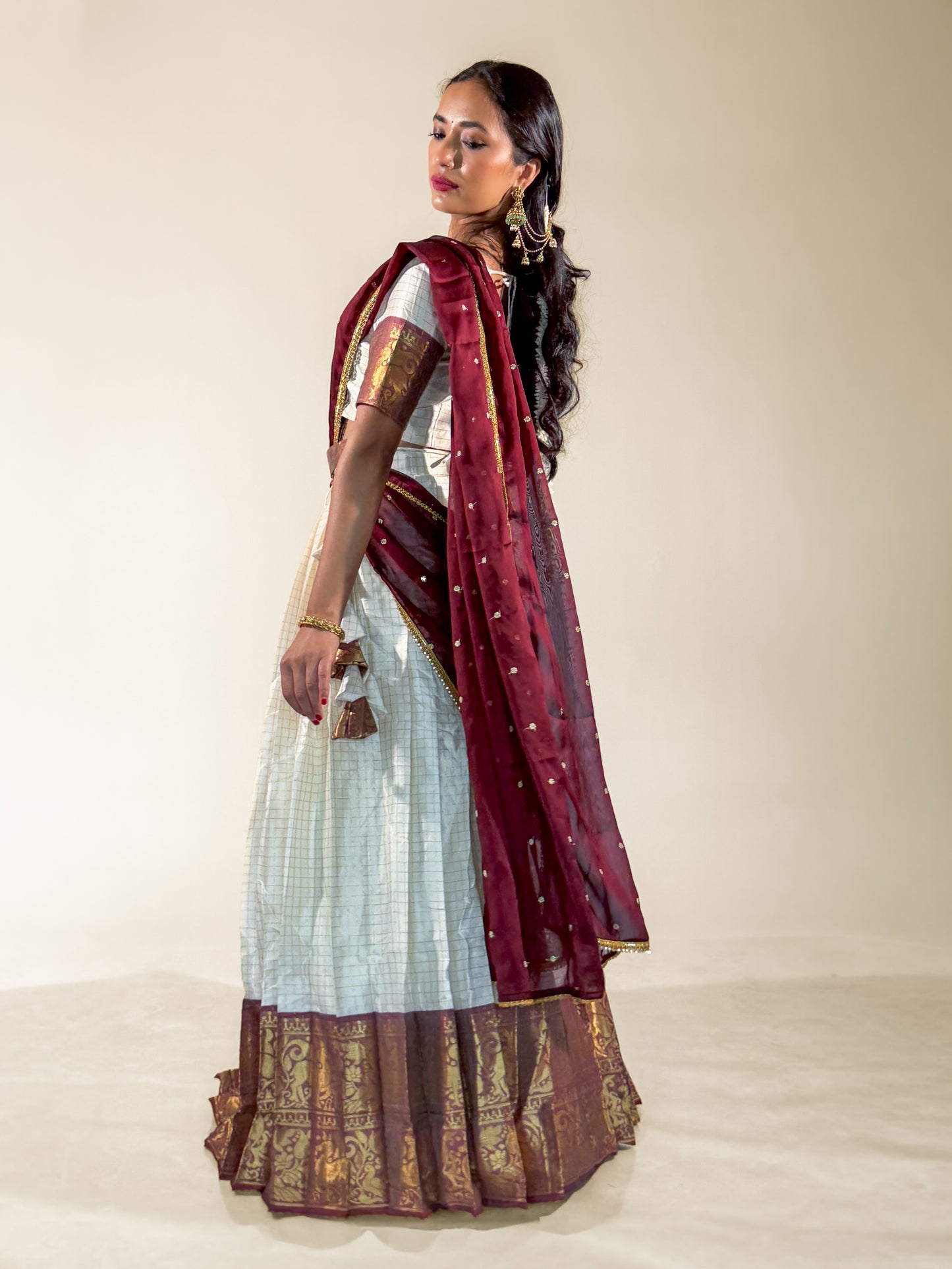 Ivory & Maroon Vaidehi Lehenga