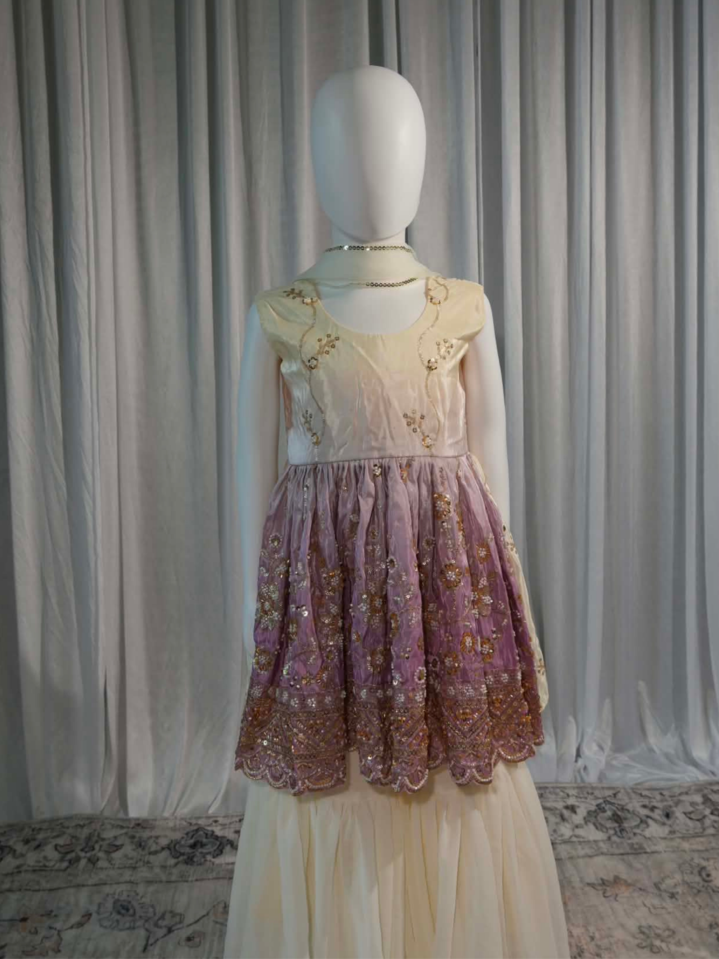White & Lilac Crepe Silk Gharara Set