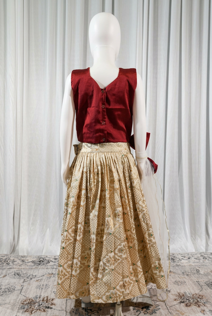 Maroon & Cream Kathan Silk Lehenga Set