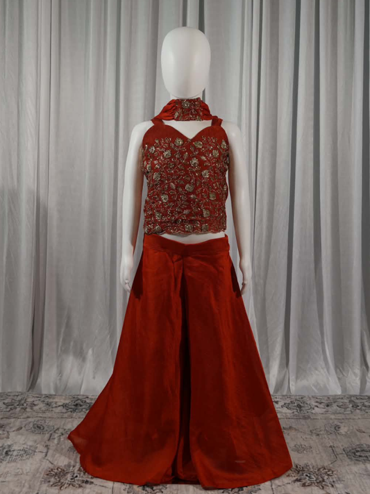 Red Rangoli Crush Sharara Set