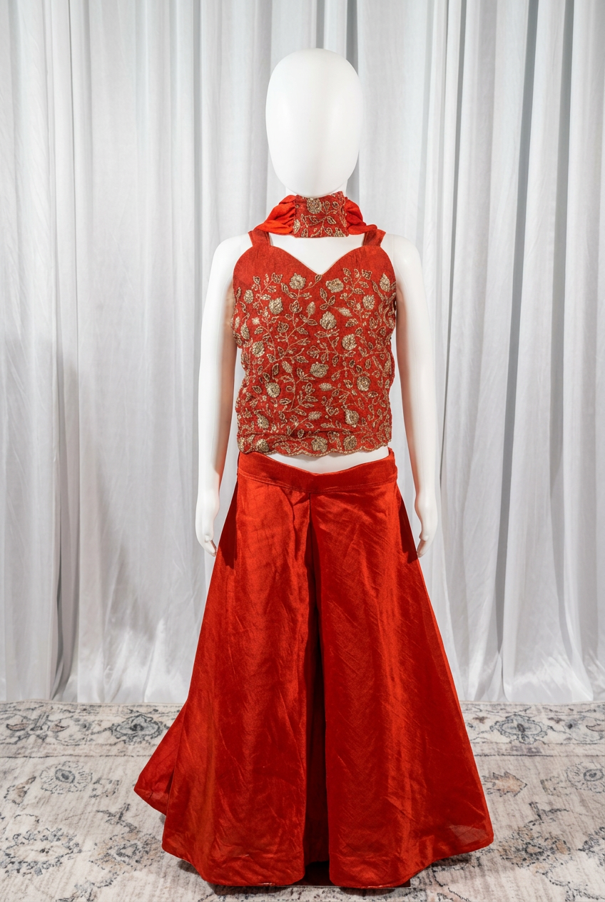 Red Rangoli Crush Sharara Set