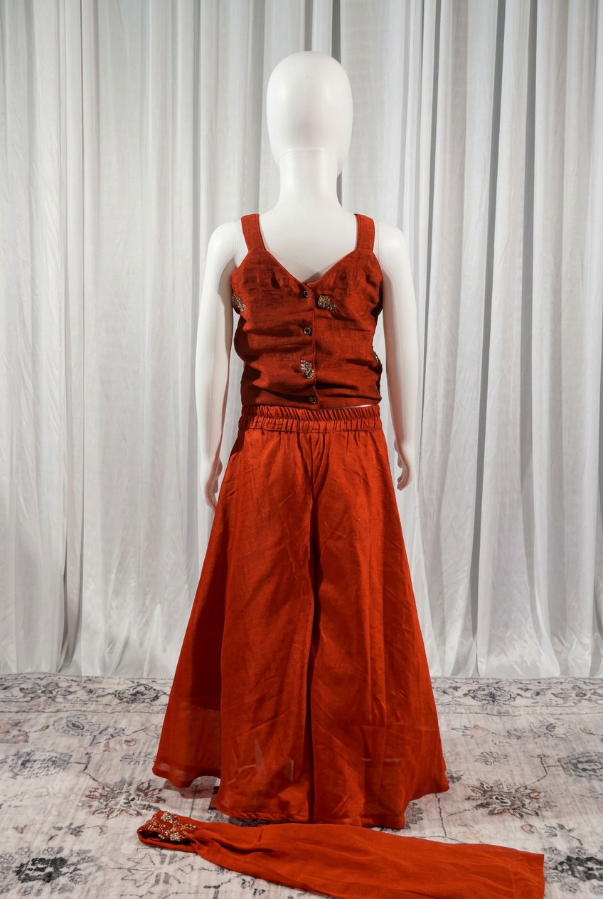 Red Rangoli Crush Sharara Set