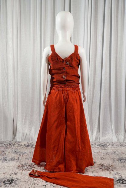Red Rangoli Crush Sharara Set