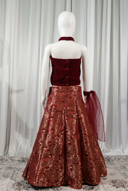 Maroon Banarasi Lehenga Set