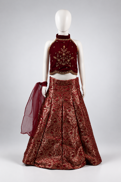Maroon Banarasi Lehenga Set