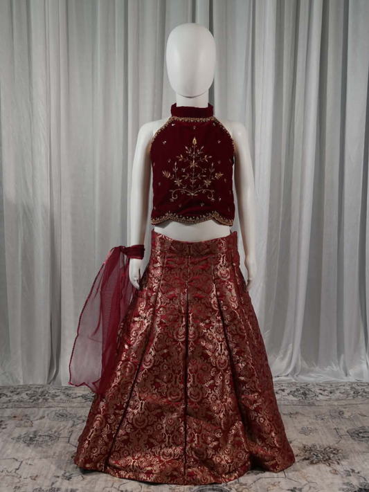 Maroon Banarasi Lehenga Set