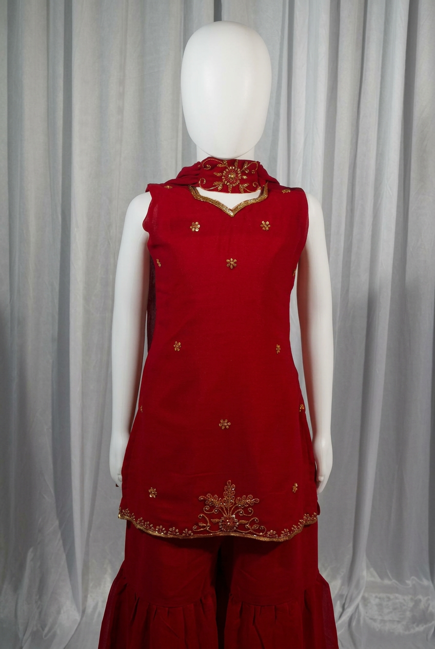 Red Handwork Gharara Set