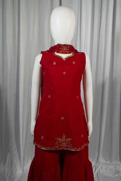 Red Handwork Gharara Set